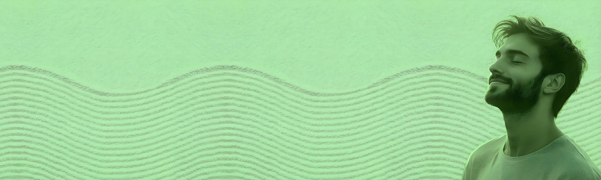 Man looking upward with a green color gradient overlay, representing the calming effects of CBD.