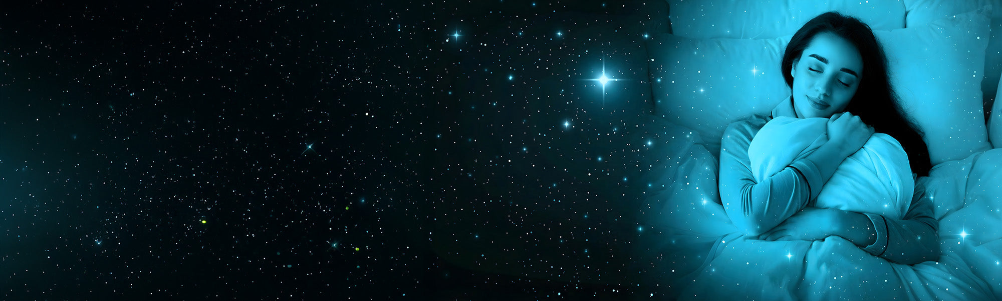 A person sleeping peacefully in a deep blue night sky gradient, representing a consistent sleep routine.