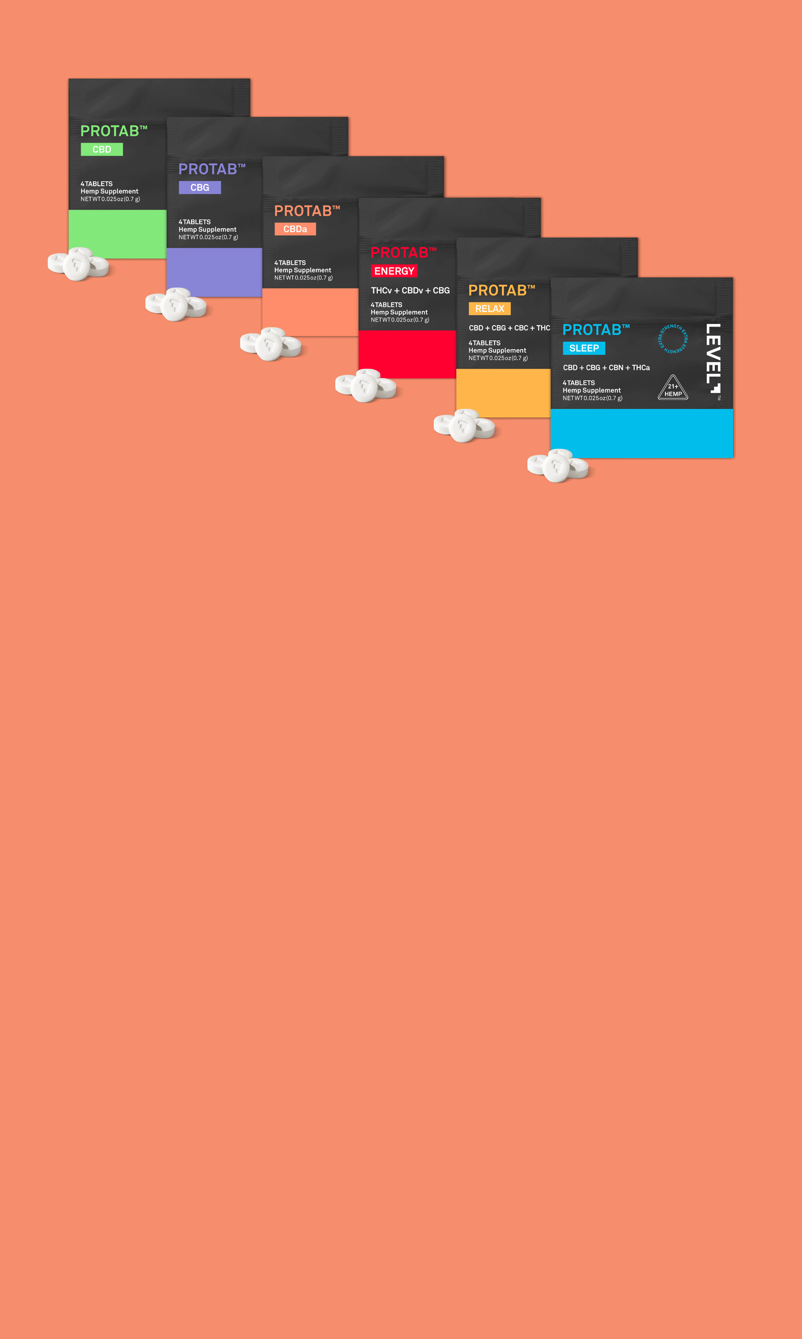Multiple different trial packs on colorful background