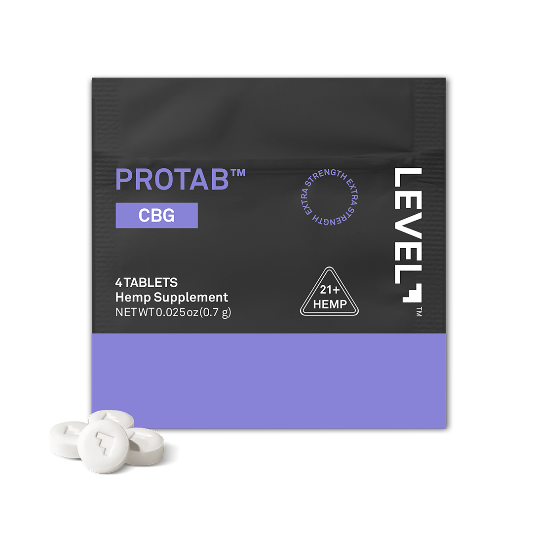 LEVEL Protab CBG hemp supplement trial size packaging on a white background.