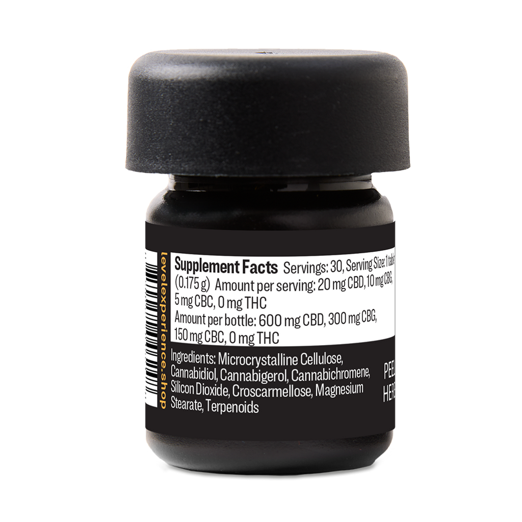 A small black supplement bottle with a black cap, showing the Supplement Facts label on a white background.