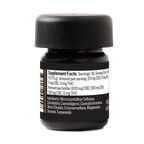 A small black supplement bottle with a black cap, showing the Supplement Facts label on a white background.